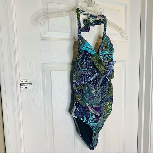Coastal Blue Tropical Print One Piece Swimsuit Size XS - Picture 3 of 11